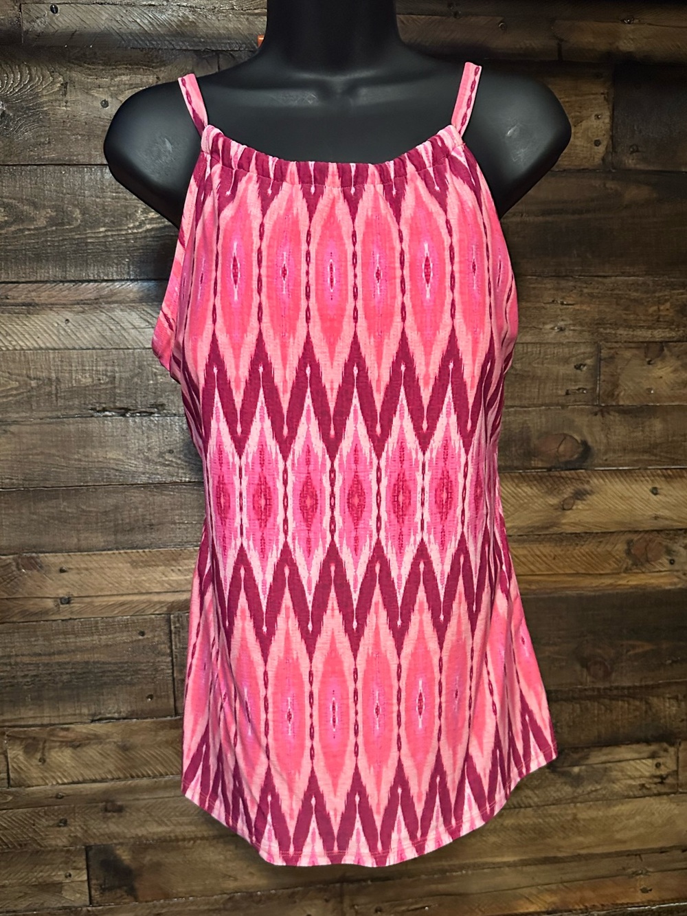 Beach House Pink Ikat Print Swim Tankini Top